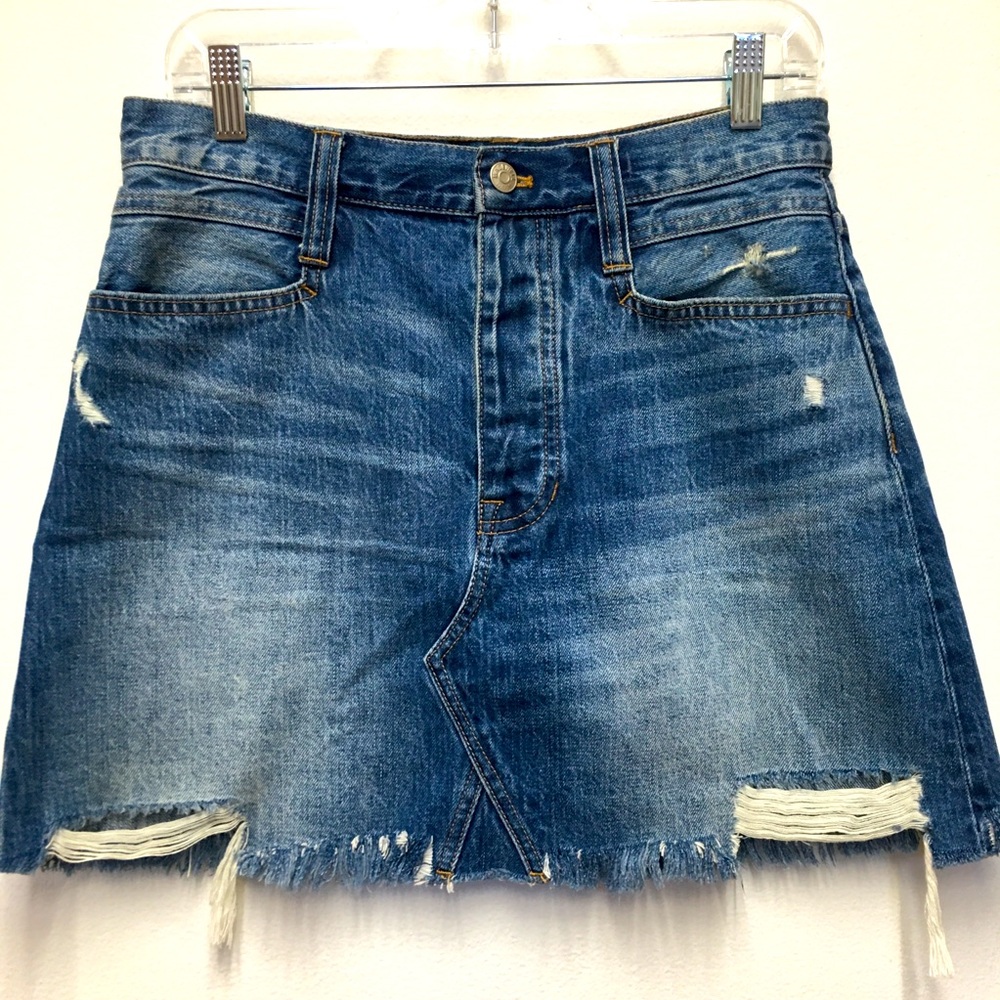 Madewell Rigid Denim A-line Mini Jean Skirt 28 Blue Distressed 100% Cotton Boho